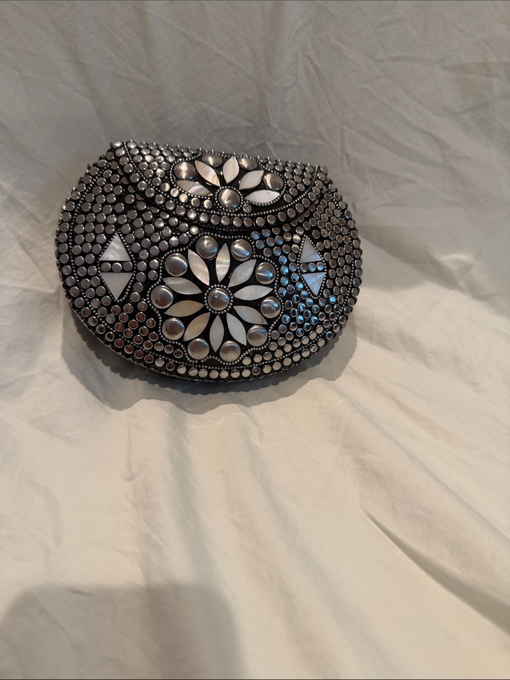 Studded Floral Accent Black Clutch - Unbranded -pre loved-